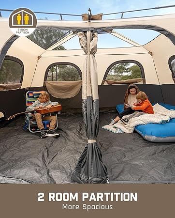 FanttikOutdoor Camping Tent 10 Person Instant Cabin Tent Setup in 60 Seconds with Rainfly & Windproof Portable with Carry Bag for Family Camping & Hiking