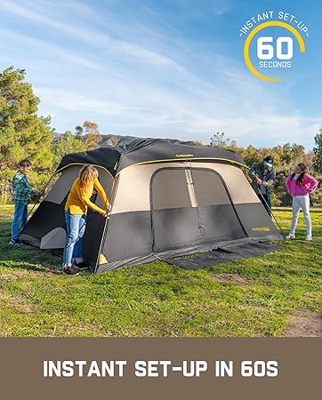 FanttikOutdoor Camping Tent 10 Person Instant Cabin Tent Setup in 60 Seconds with Rainfly & Windproof Portable with Carry Bag for Family Camping & Hiking