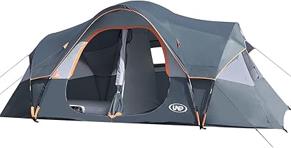 UNP Camping Tent 10-Person-Family Tents, Parties, Music Festival Tent, Big, Easy Up, 5 Large Mesh Windows, Double Layer, 2 Room, Waterproof, Weather Resistant, 18ft x 9ft x78in