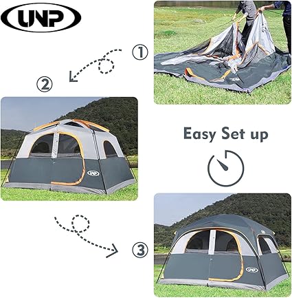 UNP Tents 6 Person Waterproof Windproof Easy Setup,Double Layer Family Camping Tent with 1 Mesh Door & 5 Large Mesh Windows -10'X9'X78in(H)
